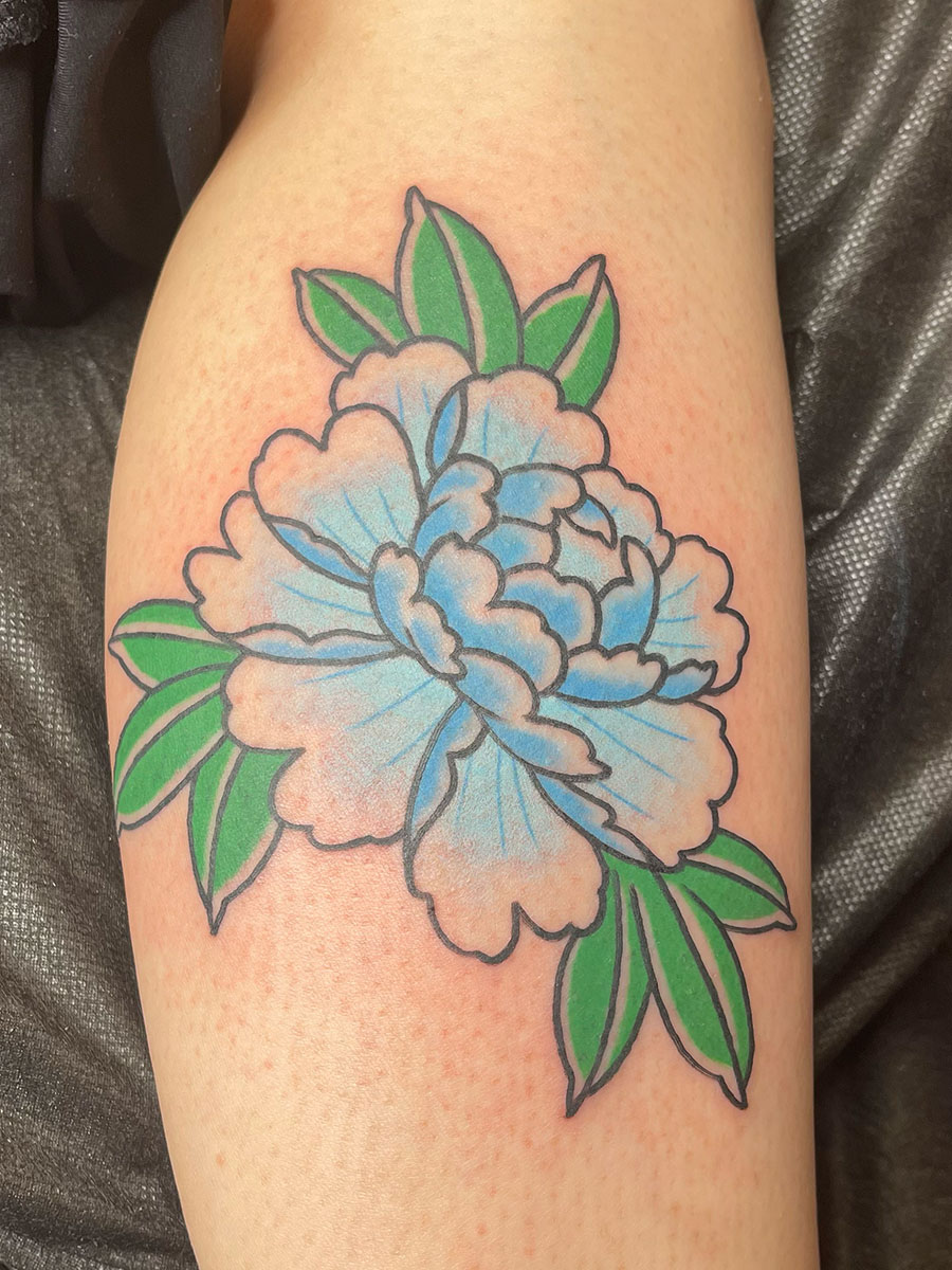 Japanese floral botan peony tattoo Atlanta Georgia by Brian Bennett at Ink and Dagger