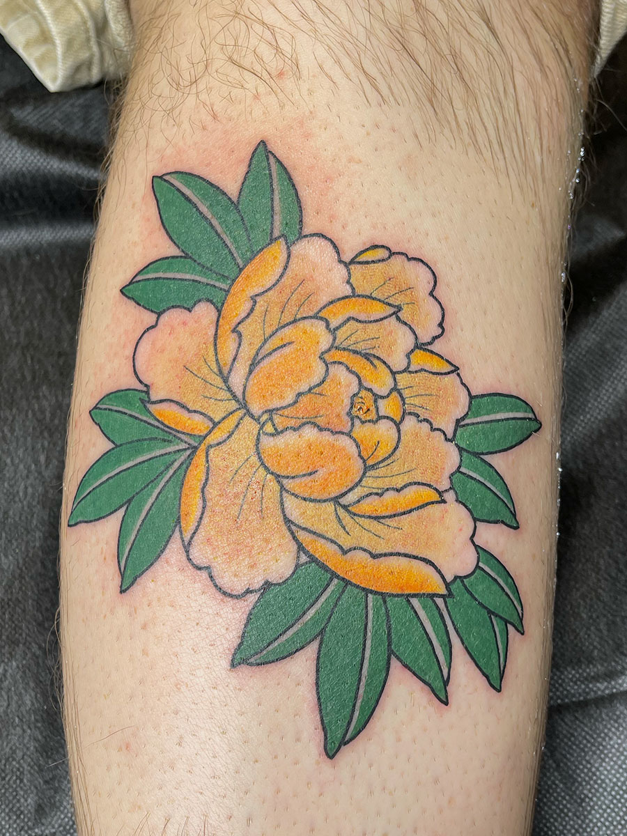 Japanese floral botan peony tattoo Atlanta Georgia by Brian Bennett at Ink and Dagger