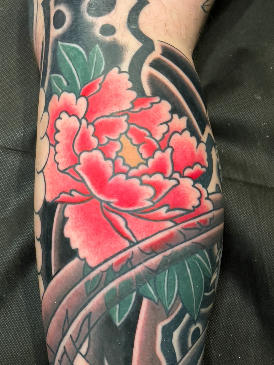 Japanese floral botan peony tattoo Atlanta Georgia by Brian Bennett at Ink and Dagger