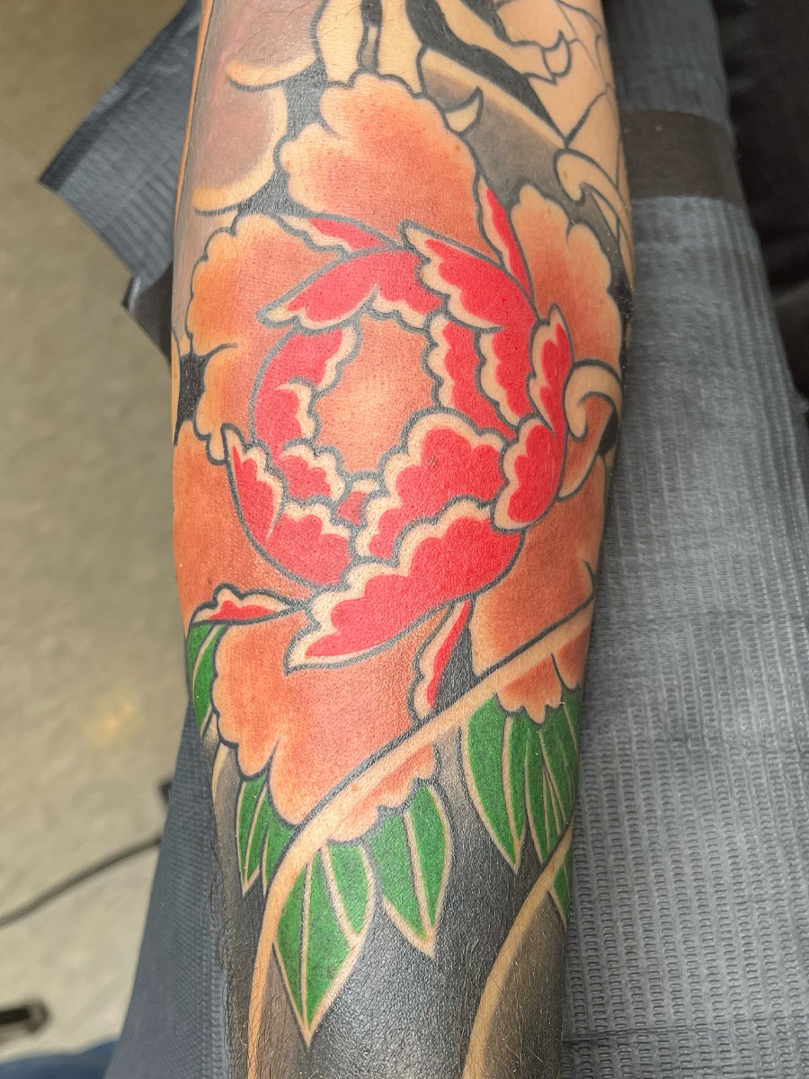 Japanese floral botan peony tattoo Atlanta Georgia by Brian Bennett at Ink and Dagger